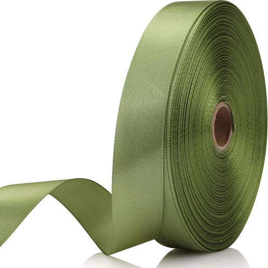 Olive Green Satin Craft Ribbon - 7/8 Inch, 60 Yards - Single Face Polyester for Roses, Gift Wrapping, Wedding & Party Decoration