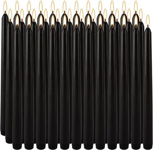 36-Pack 10-Inch Black Taper Candles - Drip-Free Unscented, Long Burning for Dinner Parties, Halloween, Home Decor, Spells & Rituals, Meditation, Prayer (25.4 cm)