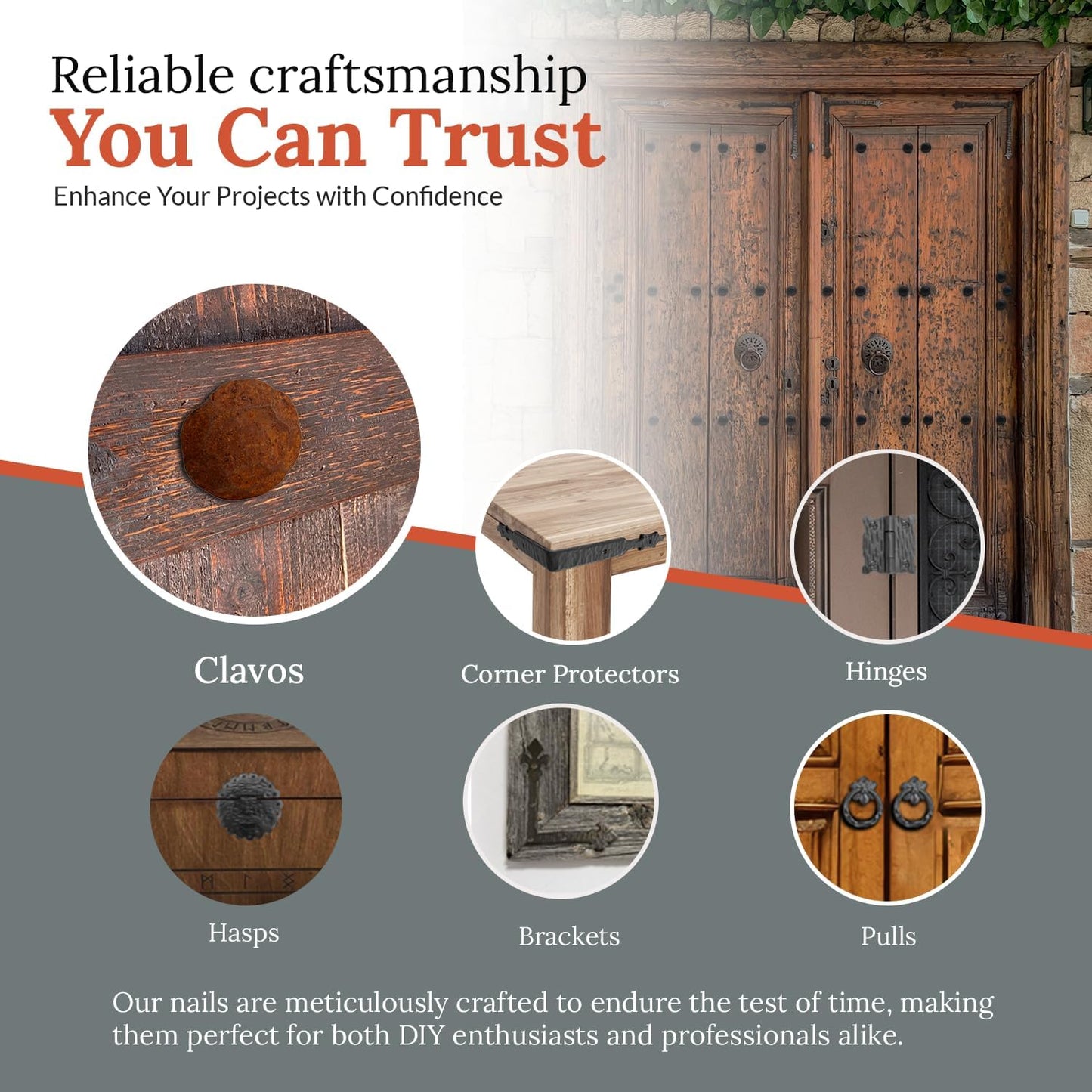 10 Pack 1" Small Round Head Iron Clavos Decorative Nails – Rusted – Handmade Rustic Round Fasteners for Farmhouse Shutter, Faux Wood Beams, Barn Door, Shutters, and Gates – Ornamental Wood Accent