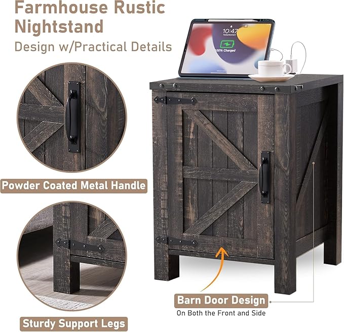OKD Farmhouse Nightstand Set of 2, 18 Inch Rustic End Table - Image 5