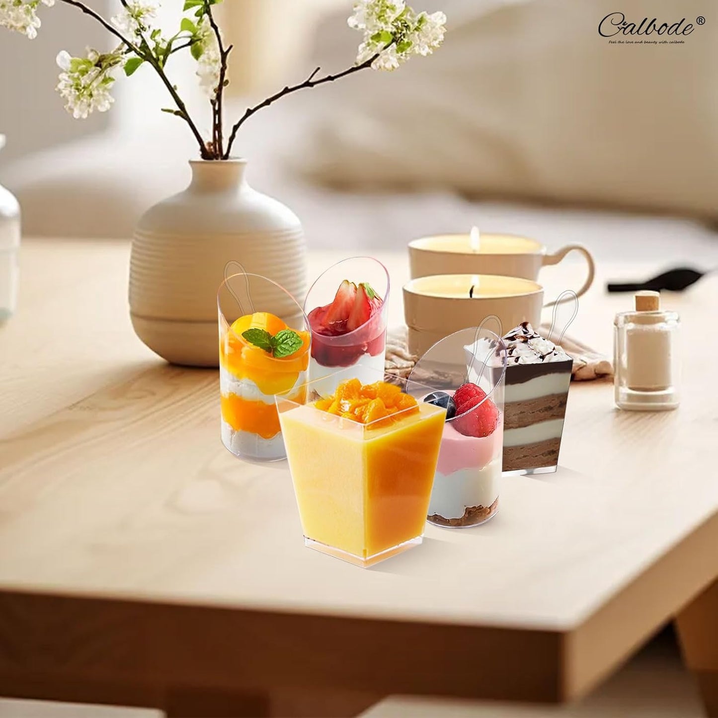 300 Pack Mini Dessert Cups with Spoons – Clear Plastic Parfait Cups for Parties, Ice Cream, Pudding, Fruit Shooters (3oz & 5oz, Oval & Square). Perfect for Appetizers & Entertaining