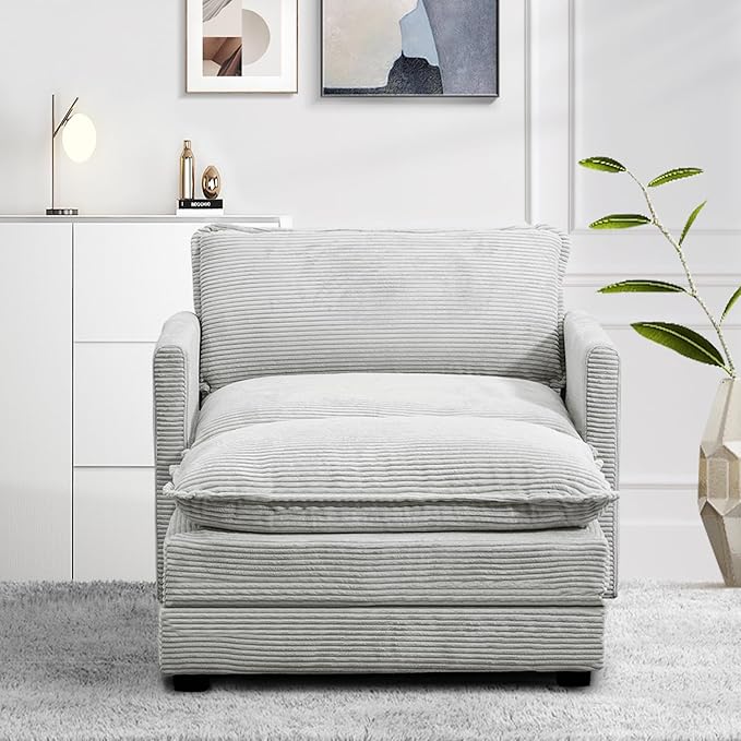 ROWHY Single Armchair with Ottoman, Modern Corduroy Cloud Couch with - Image 7