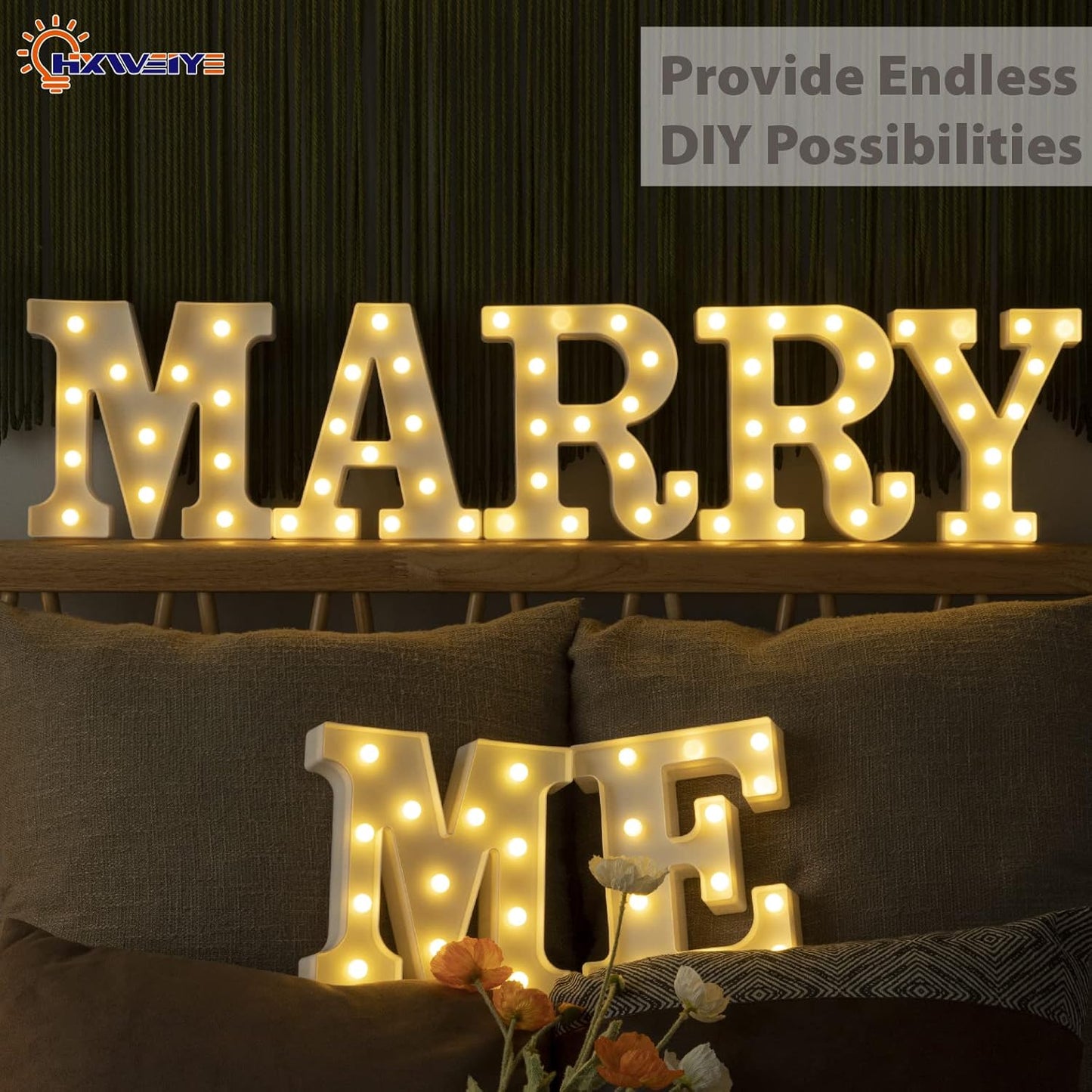 HXWEIYE LED Marquee Letters Lights Sign R, 26 Alphabet Light Up Letter and Number 0-9 Number Warm White Led Letters for Bar Party Birthday Home Wedding Décor