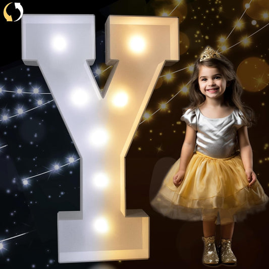 Pooqla 3FT Marquee Light Up Letters, Cool White and Warm White LED Big Mosaic Marquee Letters 3 Feet, Giant Letter Sign for Balloons Birthday Anniversary Wedding Party Decoration, Letter Y