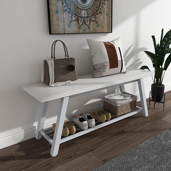 Oastreeful Industrial Entryway Bench Rustic Wood and Metal Storage Bench by GiftGoDirect