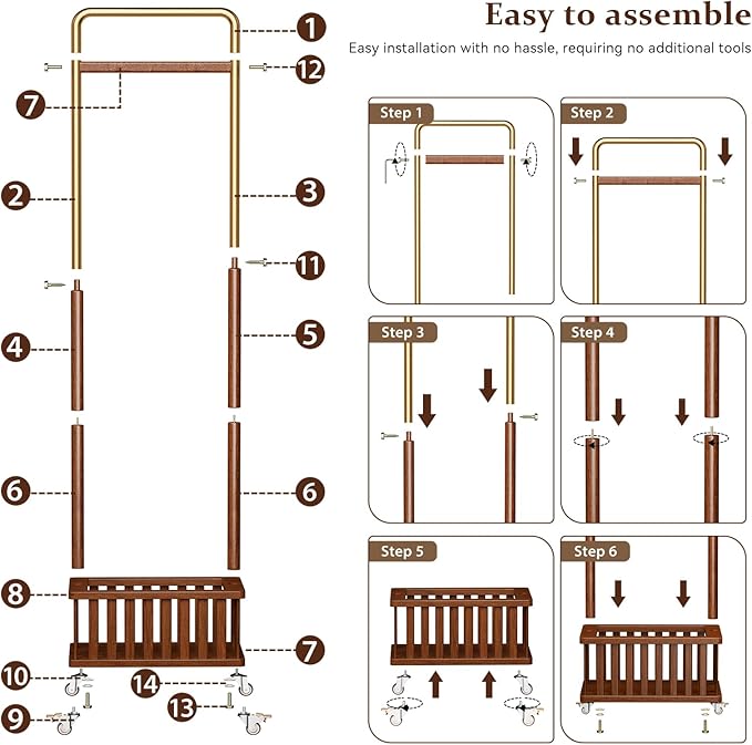 Taitiy Clothes Rack Solid Wood Coat Rack, Metal and Solid Wood Combination - Image 7