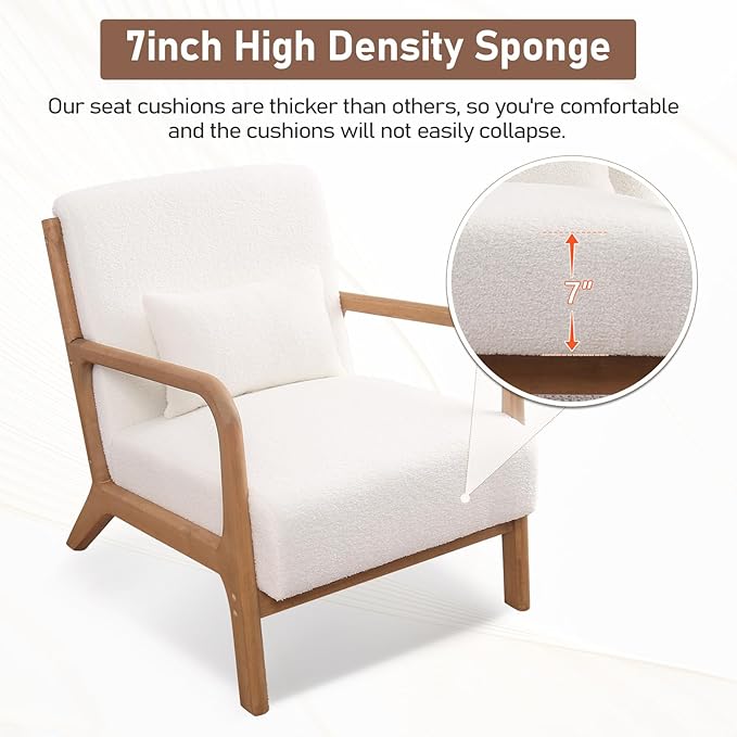 ANJ Mid Century Modern Accent Chair, Single Fabric Lounge Reading Armchair - Image 3