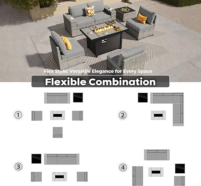 ovios 7 Pieces Patio Furniture Set, Outdoor Wicker Sectional Sofa - Image 7