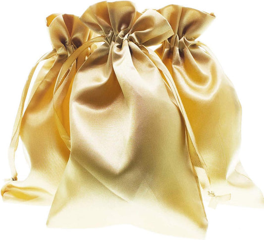 5" x 8" Gold Satin Gift Bags, Jewelry Bags, Wedding Favor Drawstring Baby Shower Christmas 50 per Pack
