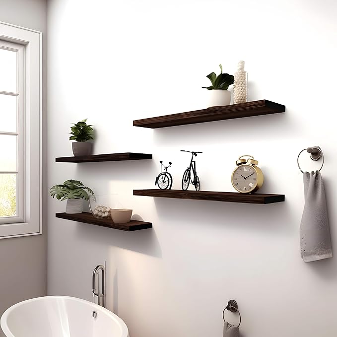 YYWUOJJ Wood Floating Shelves for Wall Decor, Rustic Wall Shelves for Bedroom - Image 5