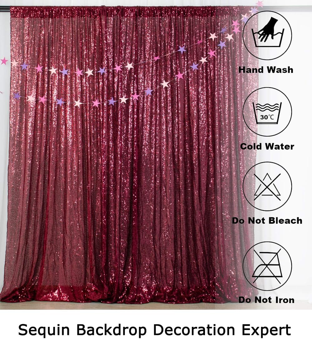ShinyBeauty Burgundy Sequin Backdrop 10FTx10FT Sequin Fabric Backdrops for Photograph Photo-Backdrop-Drapes 10FT Sparkle Curtains for Wedding Wine Glitter Backgrounds for Shimmer Background