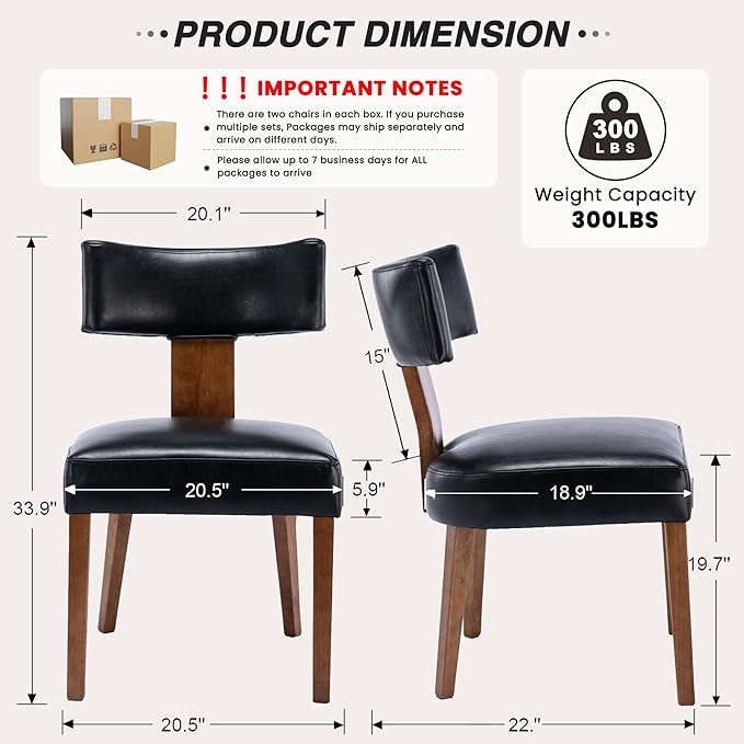 HNY Century Modern Dining Chairs Set of 6, Farmhouse PU Leather Upholstered - Image 2