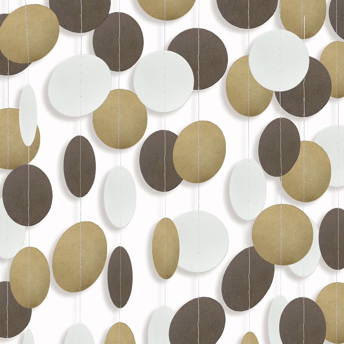 MerryNine Paper Garland 5 Pack, 50ft Glitter Paper Garland Circle Dots Hanging Decor, Banner for Baby Shower, Birthday, Nursery Party Decor (Brown Kraft Beige)