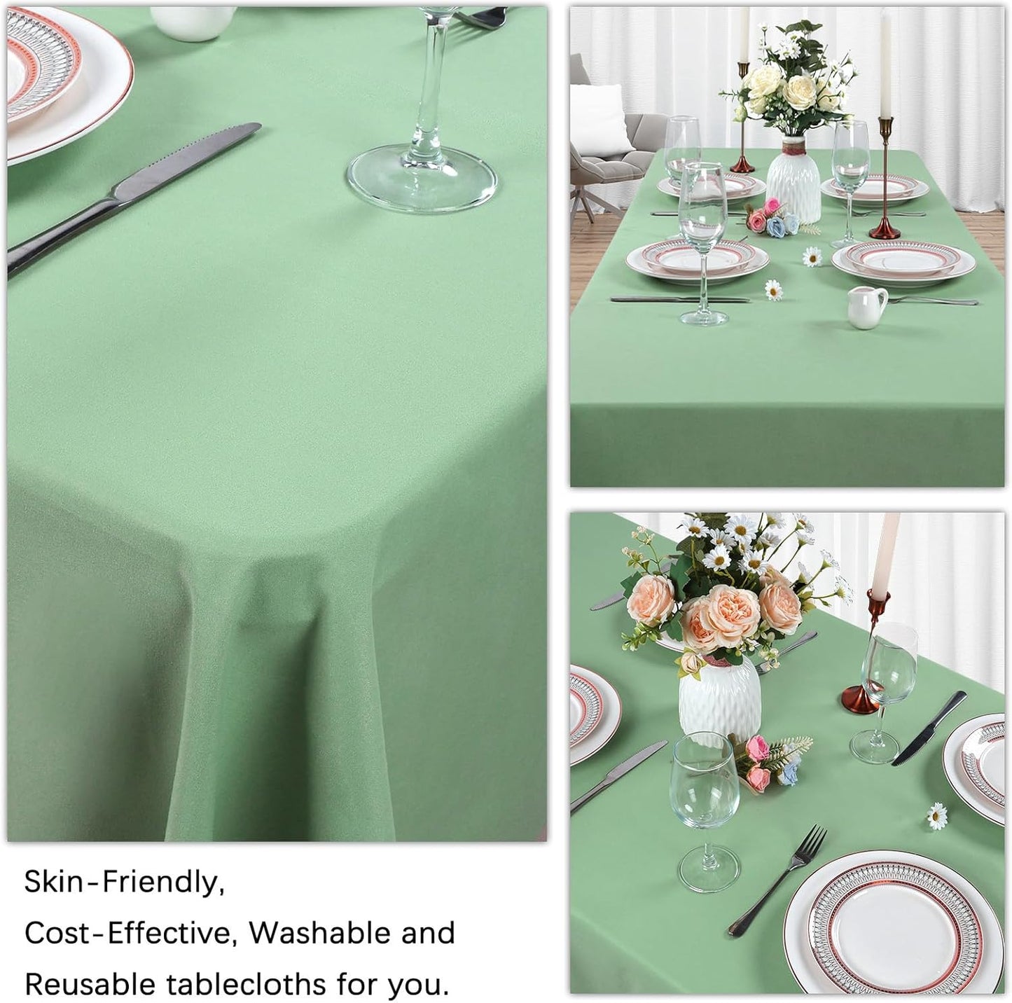8 Pack Sage Green Tablecloth 60 x 102 Inch Rectangular Tablecloths for 6 Foot Rectangle Tables, Wrinkle Resistant Green Table Cloth Washable Polyester Fabric Table Covers for Party Wedding Banquet
