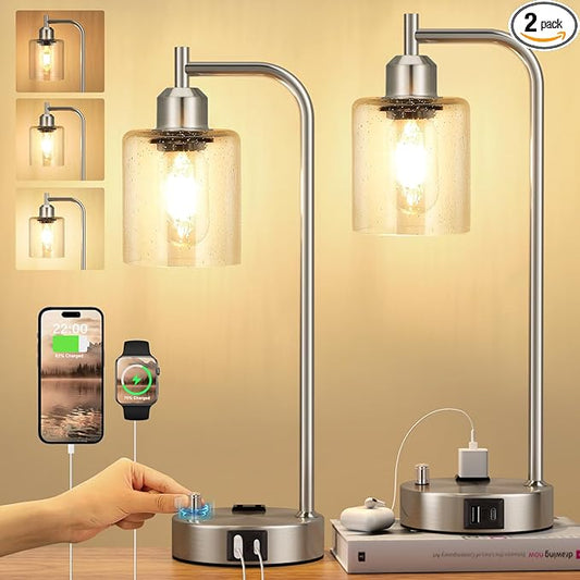 Industrial Table Lamps for Bedrooms Set of 2 by Innqoo