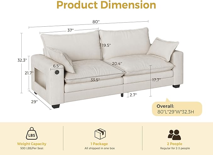 MapleGrace 80" Cloud Loveseat Sofa - Image 2