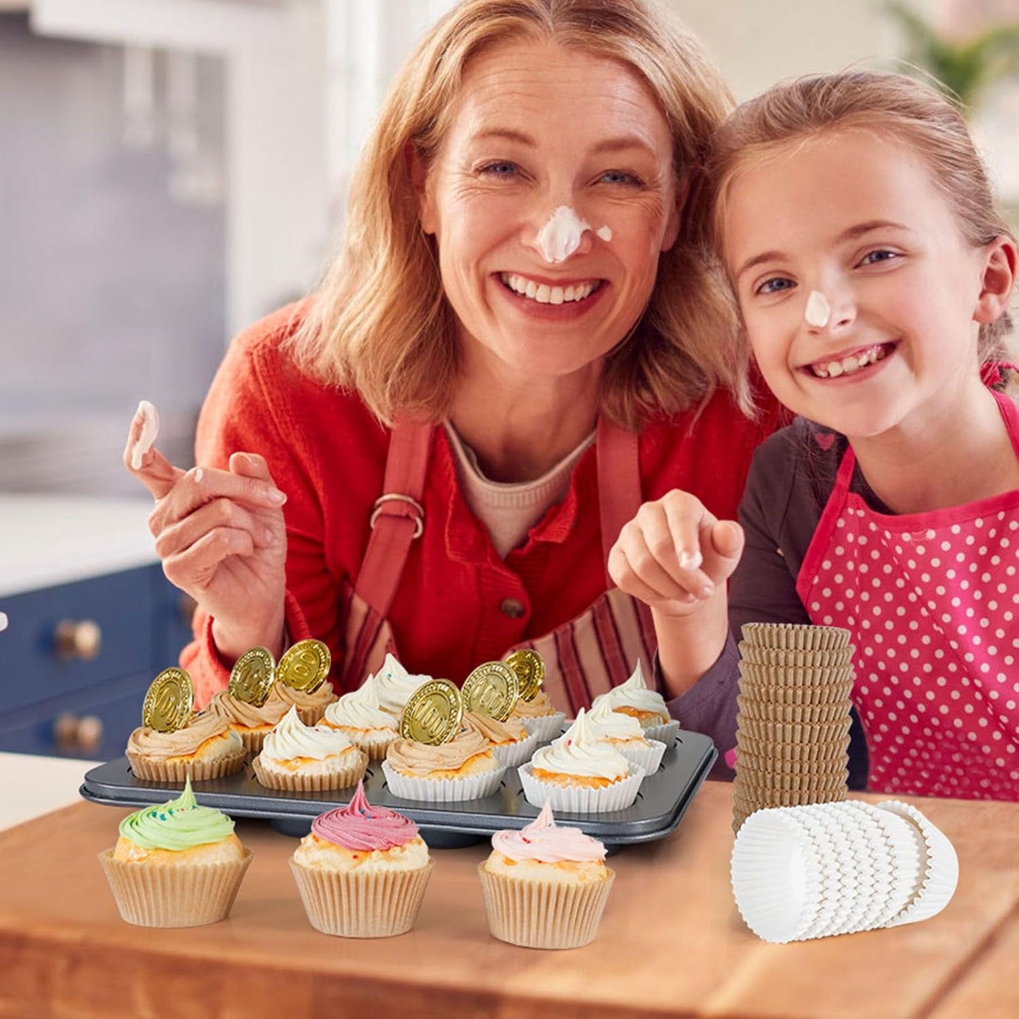 [300Pcs] Caperci Odorless Mini Cupcake Liners for Baking - Greaseproof Paper Muffin Baking Cups for Wedding Birthday Party Baby Shower Festivals (Natural)