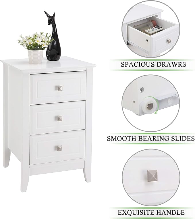 Bonnlo White Nightstand with 3 Drawers, Modern Night Stand - Image 5