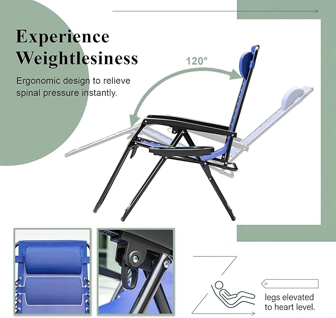 Devoko Padded Zero Gravity Chair, Foldable Anti Gravity Recliner - Image 5