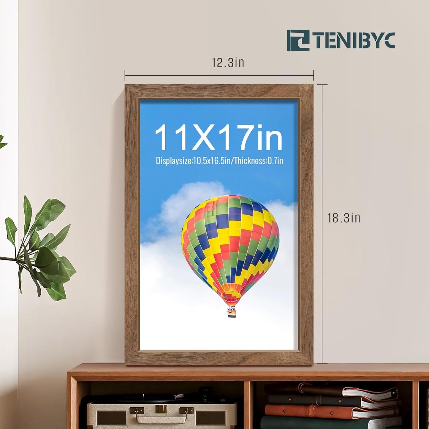 11x17 Picture Frame Set of 4, Walnut Wood Grain, HD Tempered Glass, Brown Wooden Poster Frame, Wall Hanging