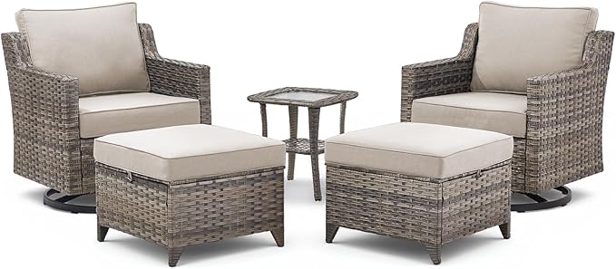 5 Pieces Outdoor Patio Furniture Set-All-Weather Wicker Patio Swivel Glider - Image 9