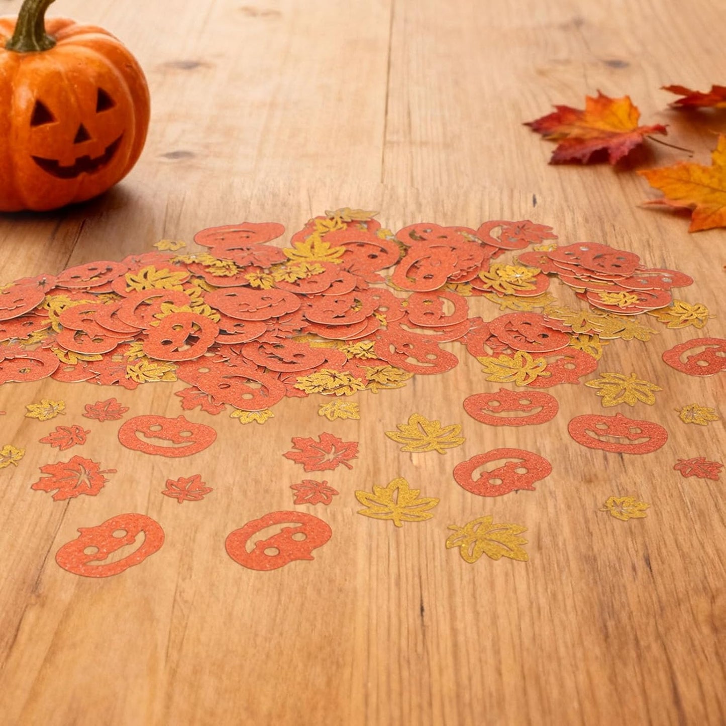 300pcs Fall Glitter Confetti, Autumn Maple Leaf Pumpkin Table Scatter for Thanksgiving Party Birthday Bridal Shower Harvest Decor