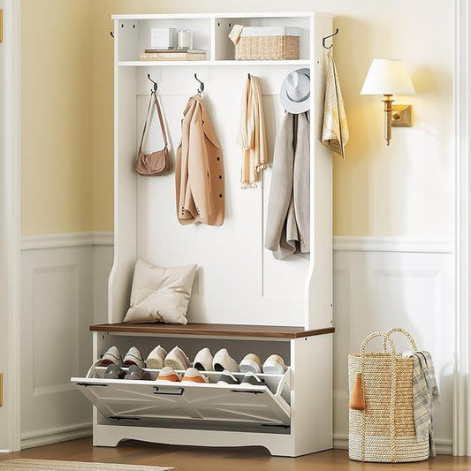 HOOBRO Hall Tree with Bench, Entryway Bench with Coat Rack and Shoe Cabinet by HOOBRO