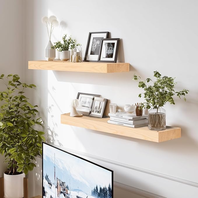 24x8x1.6 inch Floating Shelves Set of 2 – Solid Wood Rustic Wood Wall Mounted - Image 6