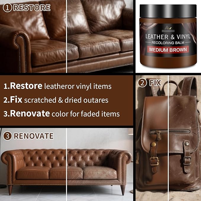 Leather Recoloring Balm and Scratch Repair Kit, Medium Brown Leather Restorer - Image 3