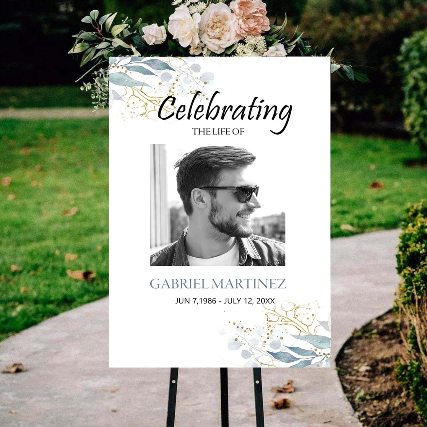 Blue Celebration of Life, Funeral Welcome Sign, Large Memorial Poster, Funeral decoration, Obituary Memorial Service, Funeral Program, Floral Funeral Welcome Sign, In-loving Memory Sign