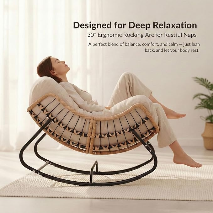 Oversized Papasan Rocking Chair Outdoor, Comfy Patio Papasan Egg Rocker - Image 8