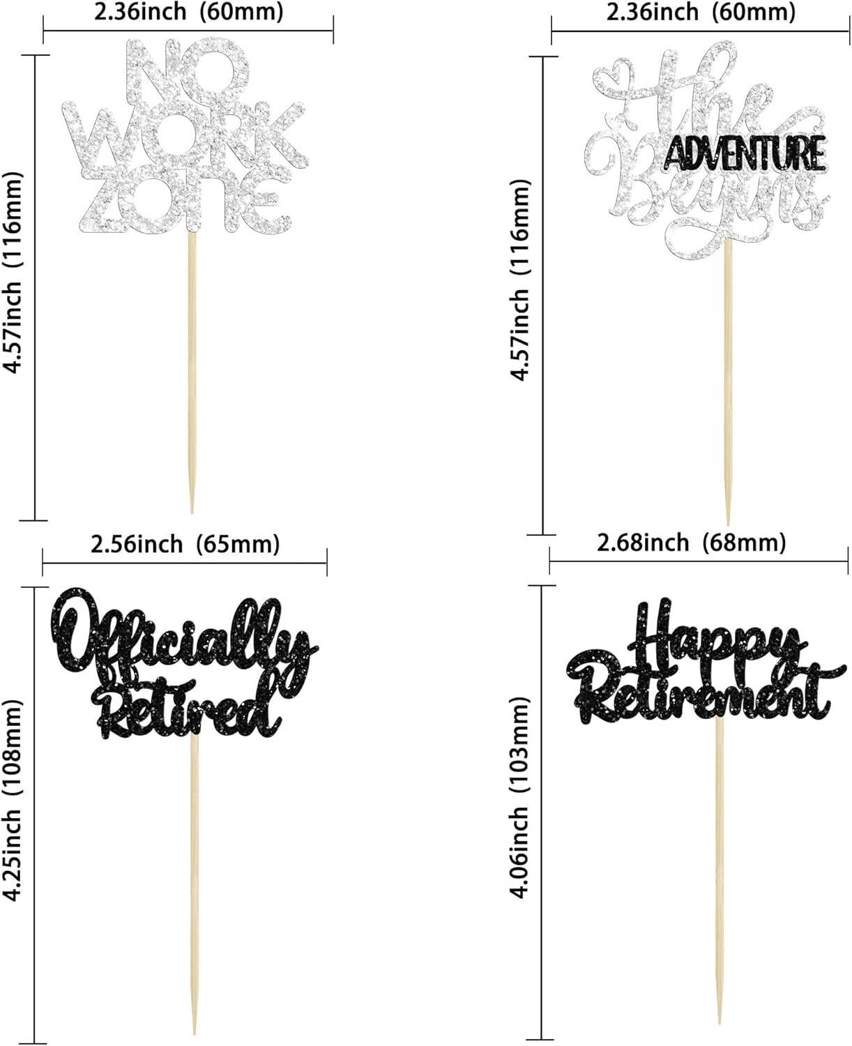 24Pcs Happy Retirement Cupcake Toppers Officially Retired Cake Toppers No Work Zone Adventure Begins Cupcake Picks Retirement Theme Farewell Birthday Party Decorations Supplies Silver