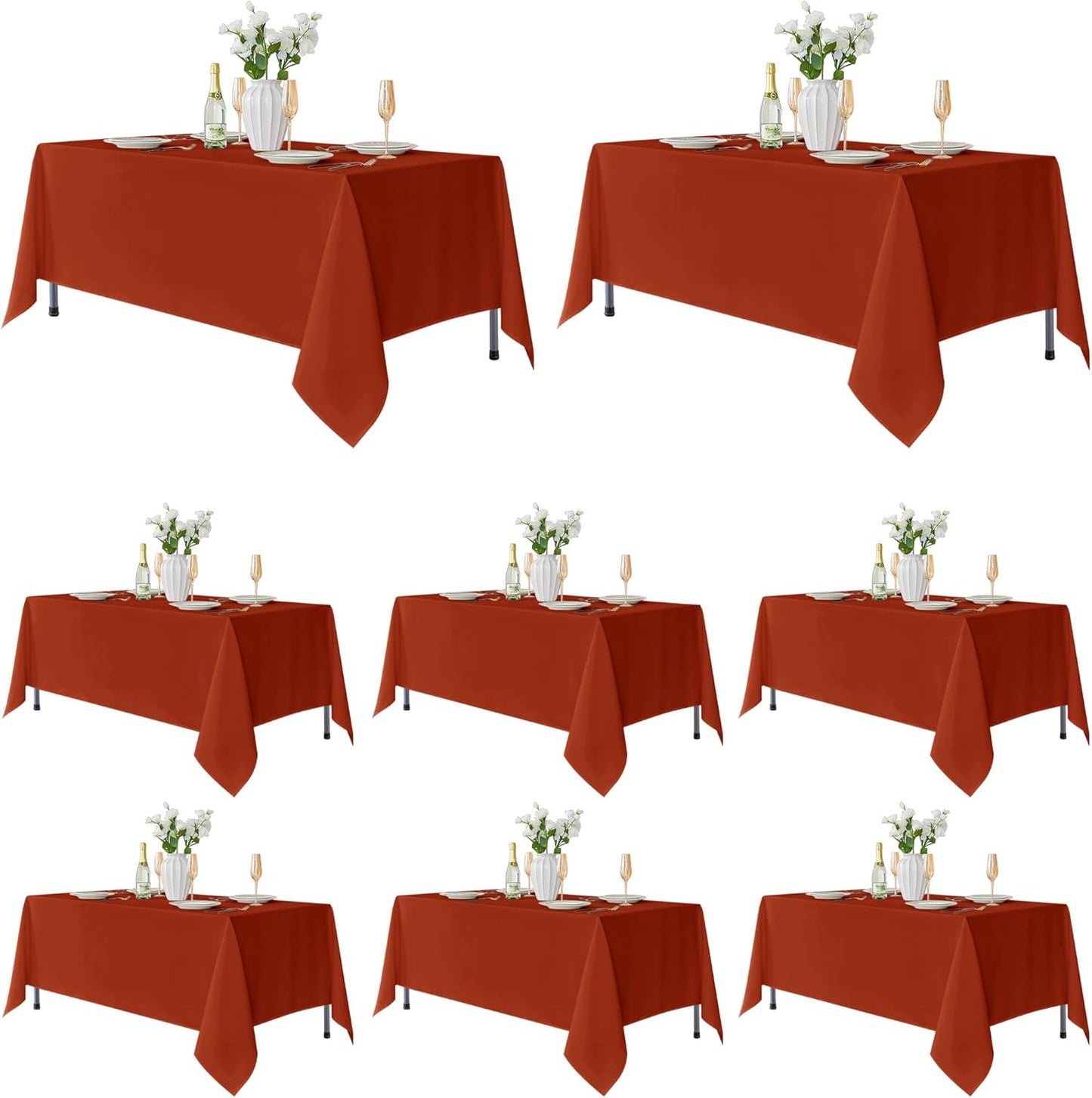 Fitable 8 Pack Rectangle Tablecloths: Stain Resistant Wrinkle Free Fall Table Clothes, Washable Reusable Polyester Table Covers for Wedding Thanksgiving Party Birthday Banquet(Rust, 70x120 inch)