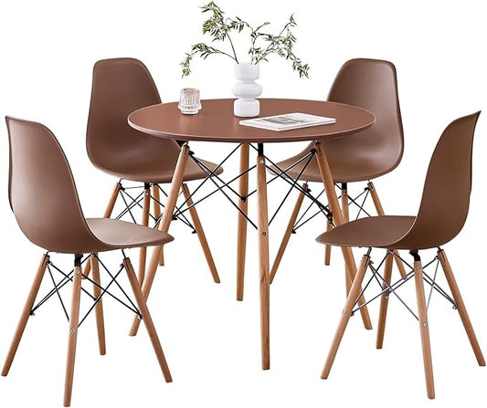 5-Piece Round Dining Table Set, Small 31.5" Kitchen Table Chairs Set of 4 Space by LECAFURHL