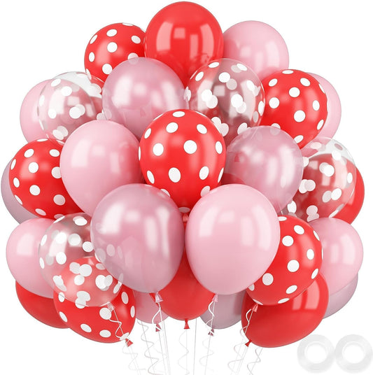 Strawberry Theme Balloons, 52 PCS 12 Inch Red Pastel Pink Pearl Pink Balloons With Polka Dot Latex for Sweet Girl Birthday Party Decorations