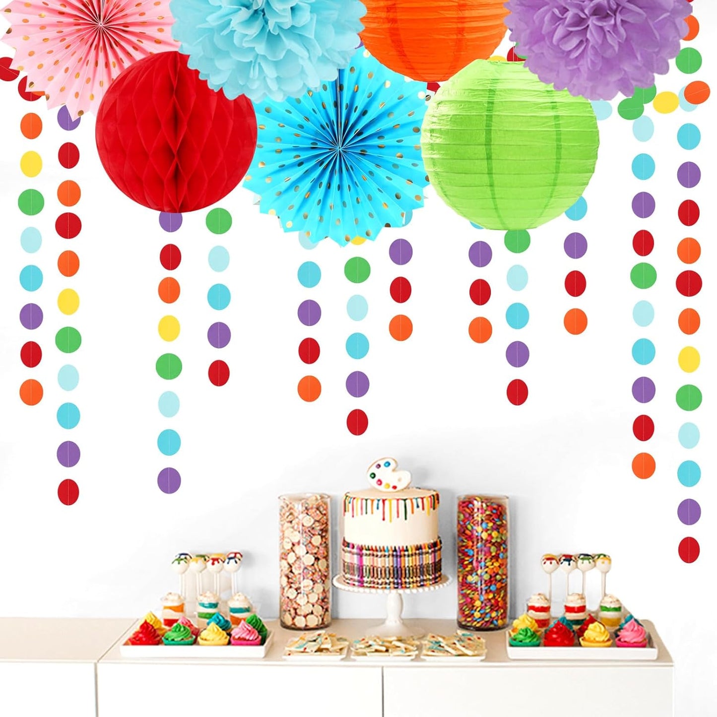 Rainbow Party-Decorations Paper-Garland Streamers Banner - 52Ft Colorful Theme Boy Girl Kids Birthday Favors Supplies,Baby Shower Wedding Hanging Backdrop Decor Ouruola