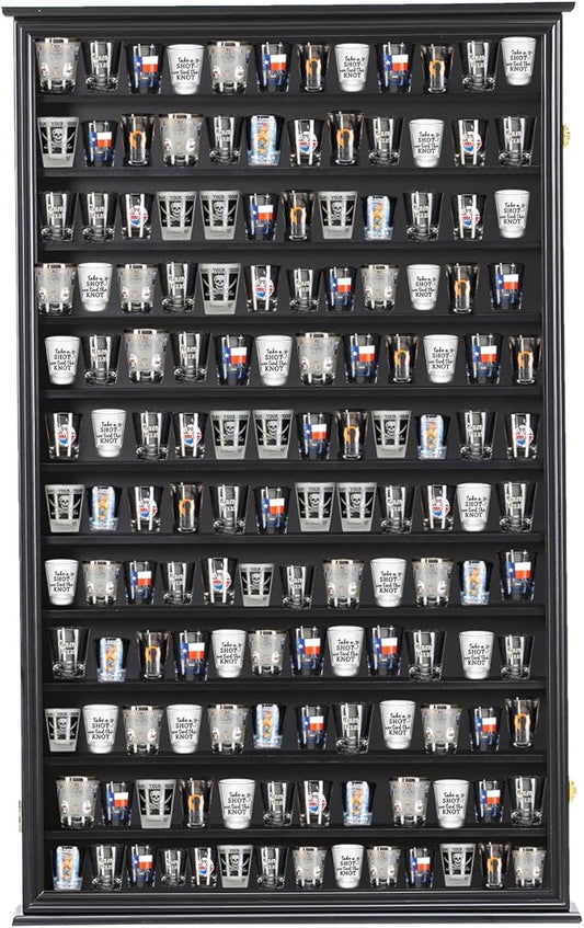 Shot Glass Storage Display Case Large Solid Wood Cabinet Rack Holder Wall by SNAIL
