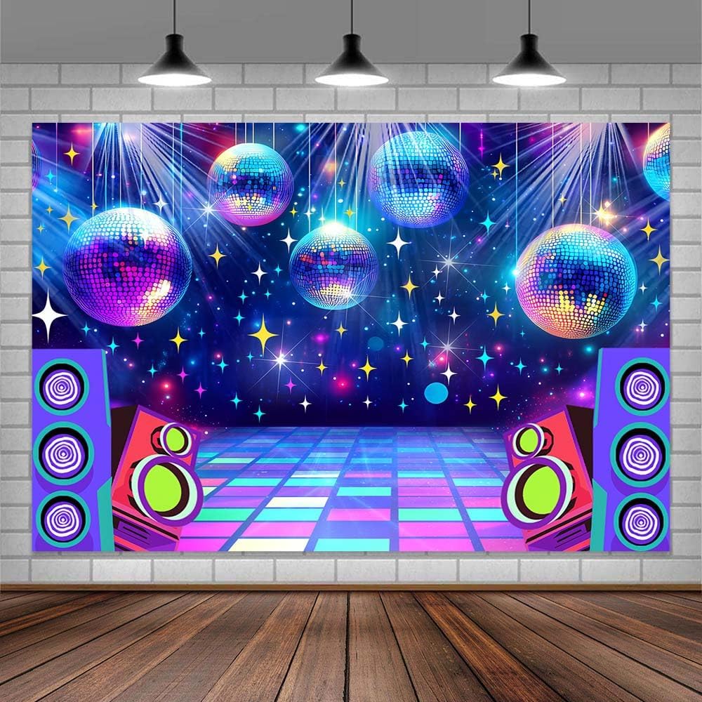 Disco Backdrop 7 x 5 ft Retro Glow Party 70s 80s 90s Theme Stage Dance Background Disco Party Decoration Disco Ball Banner Dance PartyBackdrop for Birthday Party Prom Portrait Photo Props,Multi1