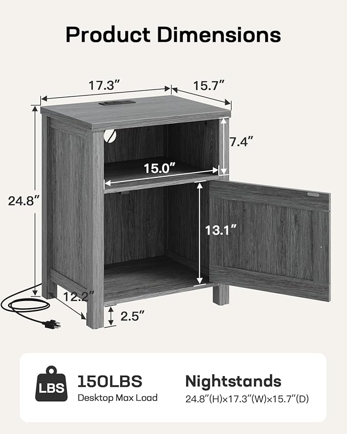 Marsail Farmhouse Nightstand Set of 2, Wood Bedside Table - Image 2
