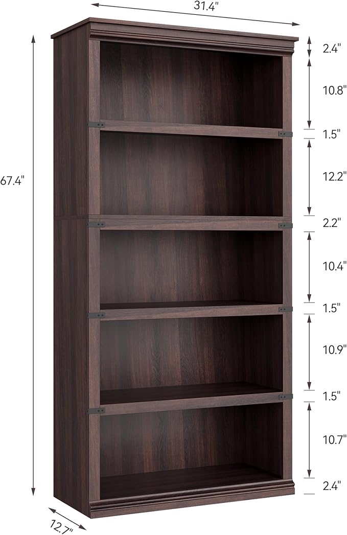 GarveeHome 5 Tier Farmhouse Bookcase, 67.4" Tall Book Shelf - Image 2