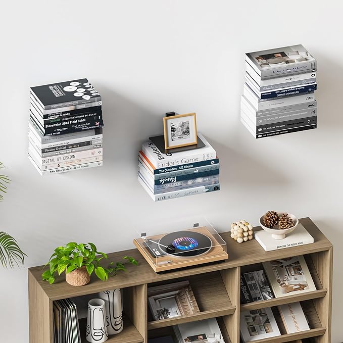 Floating Book Shelves for Wall, 2 Tier Invisible Floating Bookshelf, Vertical - Image 2