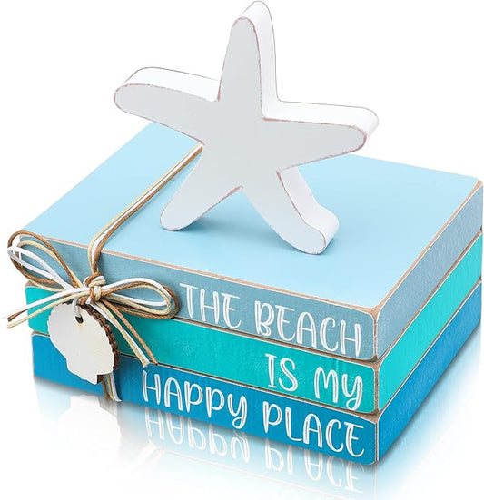 Pinkunn 4 Pcs Summer Table Coastal Theme Decorations Wooden Beach Starfish by Pinkunn