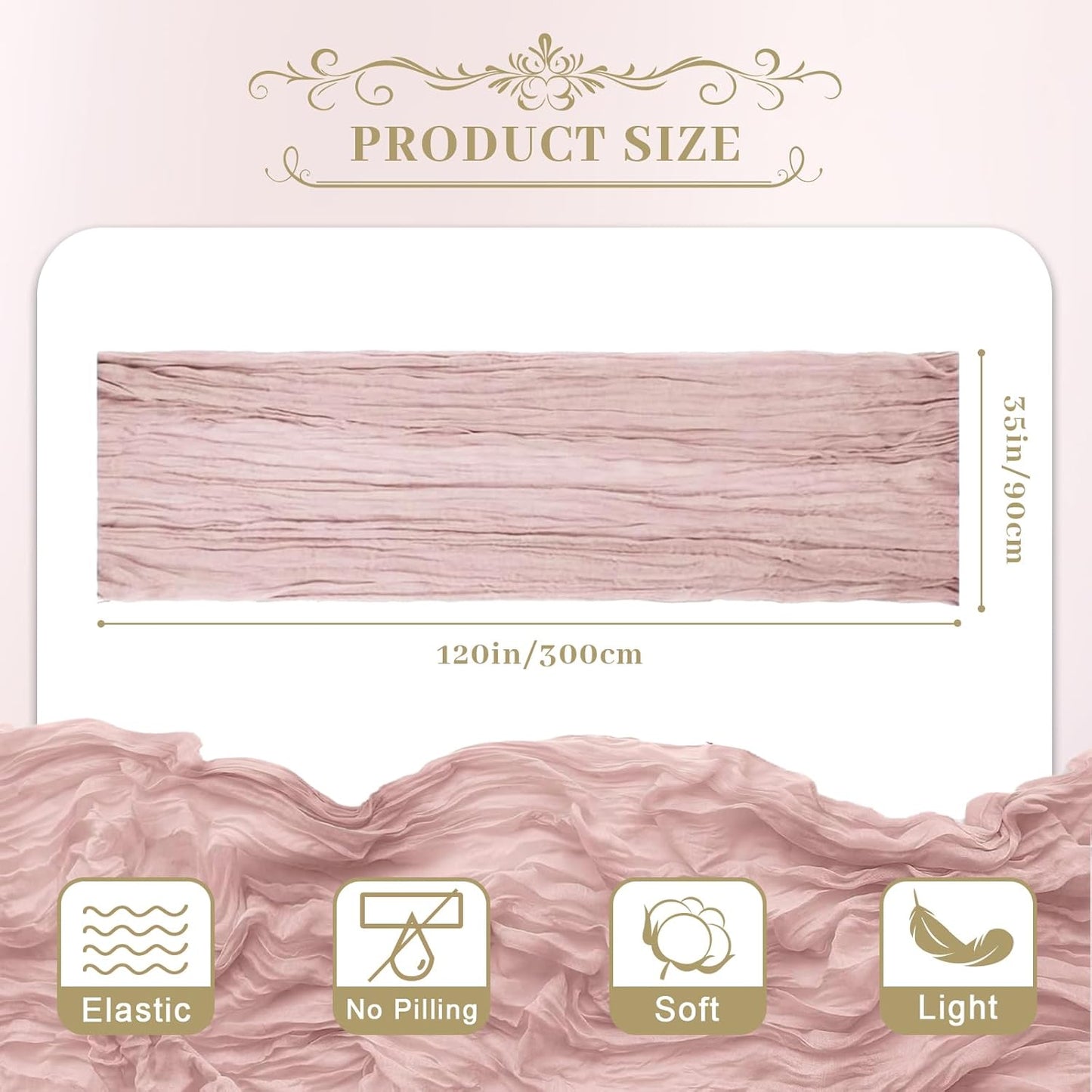 Le courant 6pcs 10Ft Cheesecloth Table Runner, Rustic Boho Gauze Cheese Cloth Runner Table Runner for Weddings Bridal Baby Shower Birthday Holiday Parties Home Decor, Dusty Pink