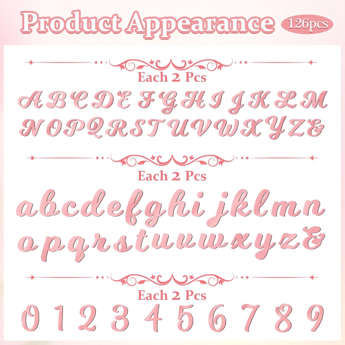 126 PCS Custom Name Cake Topper Acrylic Letters DIY Personalized A-Z & 0-9 Number Alphabet Cake Decoration For Wedding Anniversary Baby Shower Party Birthday Supplies (Rose Gold)