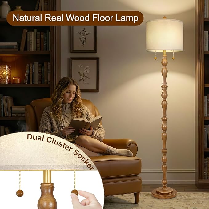Scenekoy 65.5 Natural Real Wood Floor Lamp - Image 2