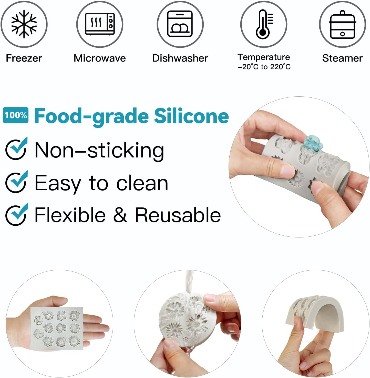 2 Pcs Flower Silicone Molds, Fondant Cake Flower Mold Silicone Polymer Clay Molds Daisy Rose Clay Mold for Cupcake DIY Crafts Cake Decoration