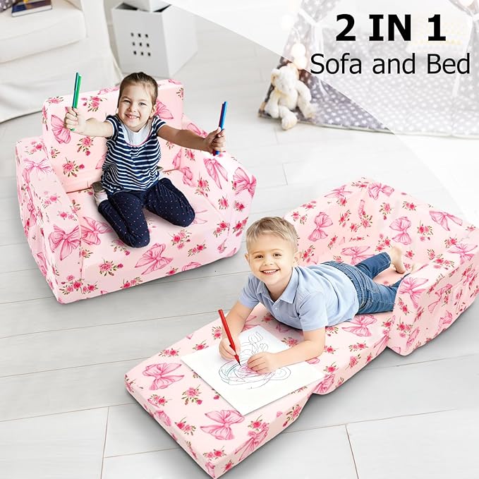 Kids Couch, 2-in-1 Kids Fold Out Couch, Convertible Sofa to Lounger - Image 4