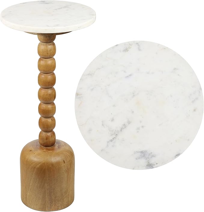JONATHAN Y Turner 24.5" White & Natural Mango Wood Round Drink Table, Tall by JONATHANY