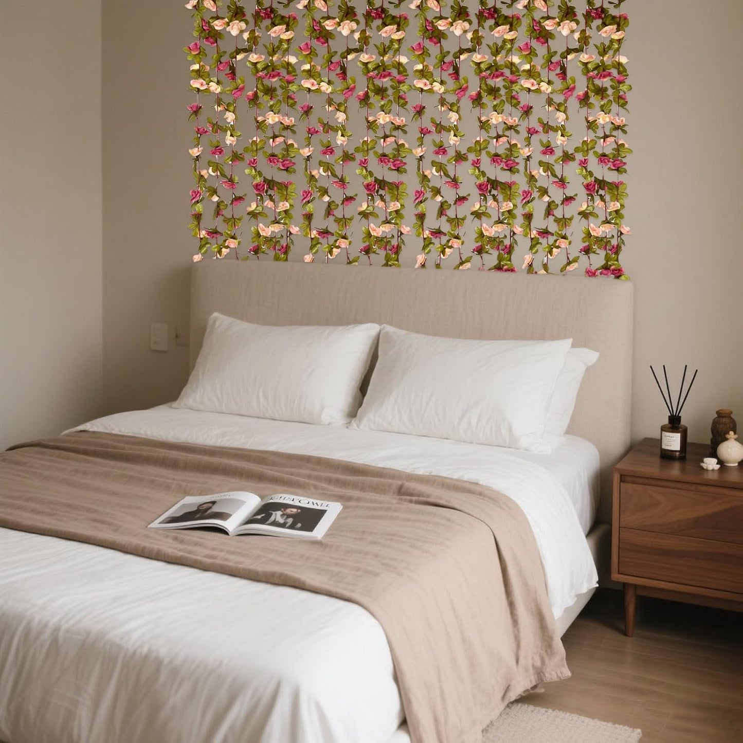 8Pcs 63Ft Dark Pink&Yellow Fake Rose Hanging Flowers, Artificial Flower Vine, Hanging Floral Vine Garland for Wedding, Wall Arch, Halloween, Christmas Garden Backdrop Decor