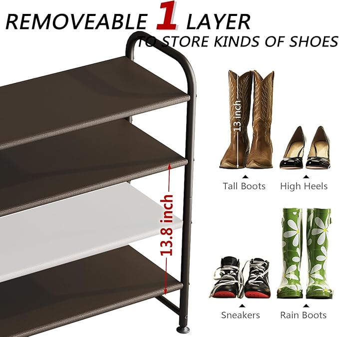 INGIORDAR Shoe Rack 4 Tier Long Storage Organizer Wide Metal Shoe Shelf - Image 5